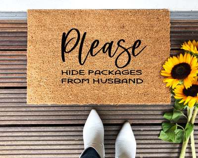 Please Hide Packages from Husband Doormat - The Simply Rustic Barn