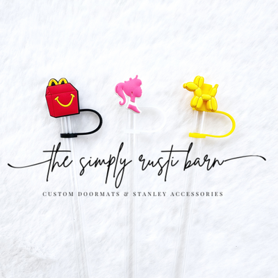 Happy Meal, Pink Barbie Girl, Yellow Balloon Dog Straw Toppers - The Simply Rustic Barn
