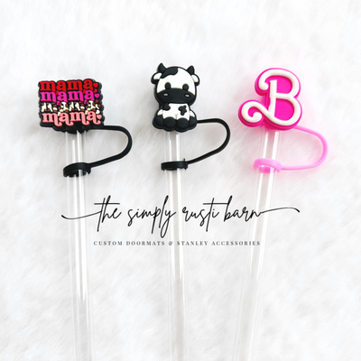 Mama Multicolored, Black & White Cow, Pink Barbie B Straw Toppers - The Simply Rustic Barn