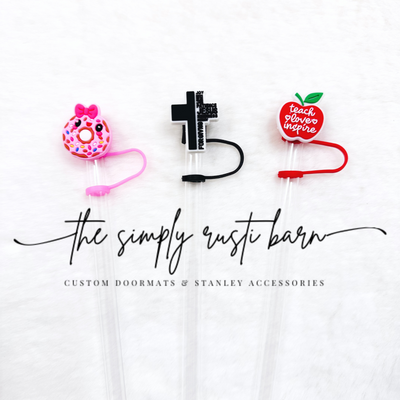 Pink Sprinkle Donut, Black Cross W/ Words, Teach Love Inspire Straw Toppers - The Simply Rustic Barn