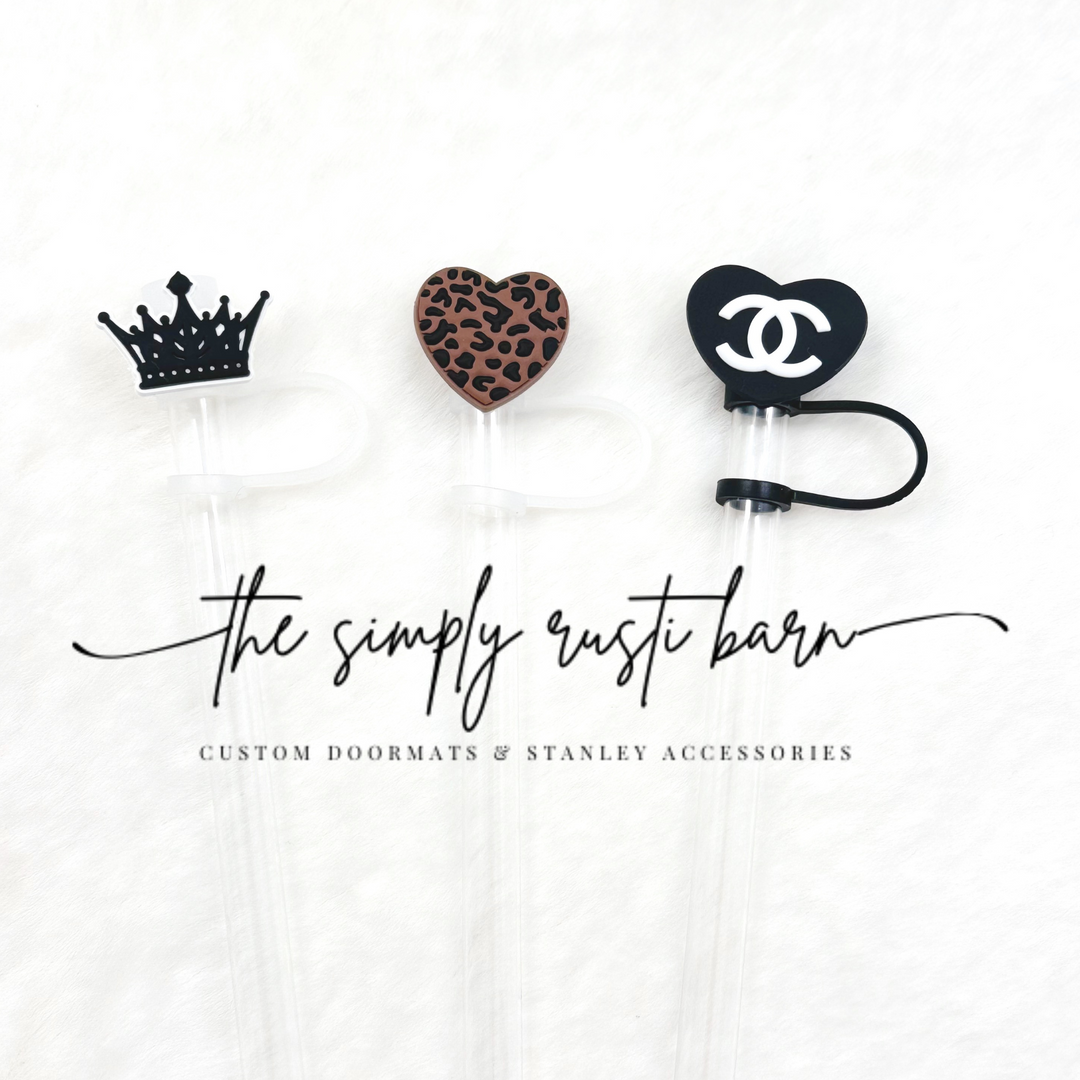 Black Crown, Black & Brown Heart, Black & White CC Heart Straw Toppers - The Simply Rustic Barn