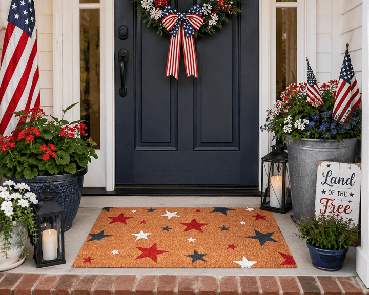 Patriotic Stars Doormat with red white and blue stars