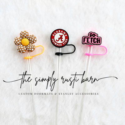Brown Checkered Flower, Alabama, So Fetch Straw Toppers - The Simply Rustic Barn