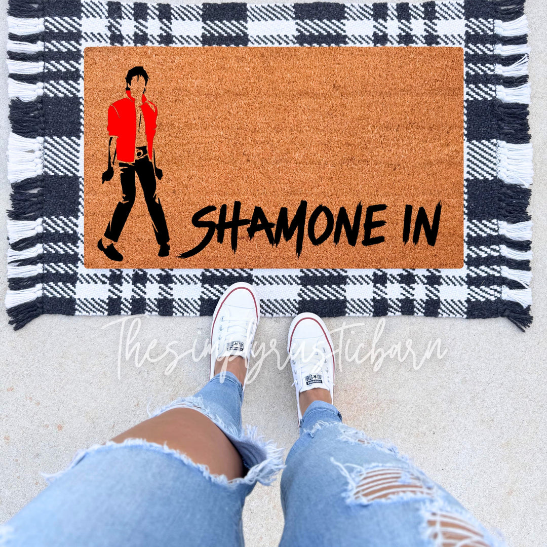Michael Jackson inspired welcome mat on front porch