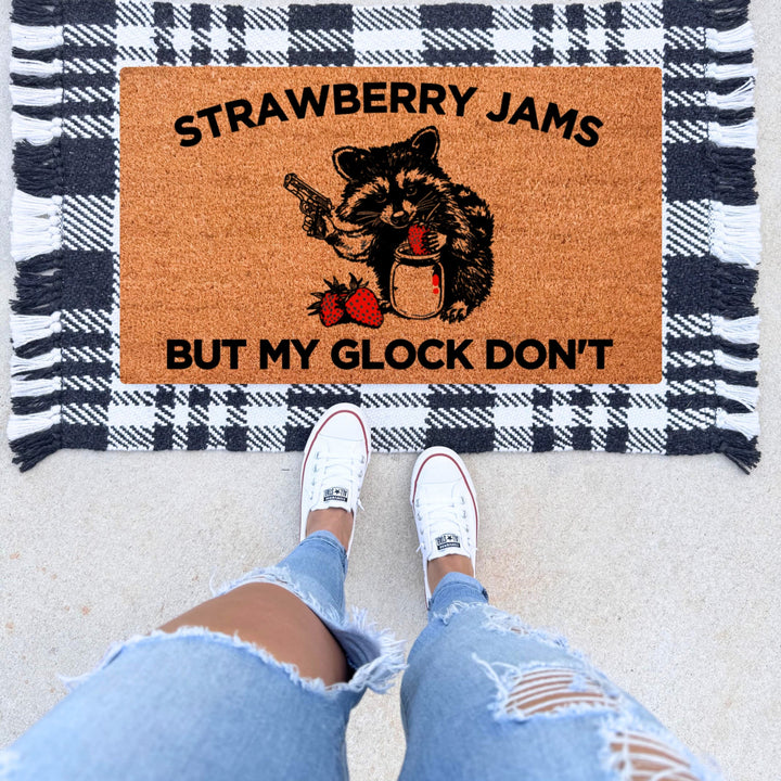 Strawberry Jams Raccoon Doormat