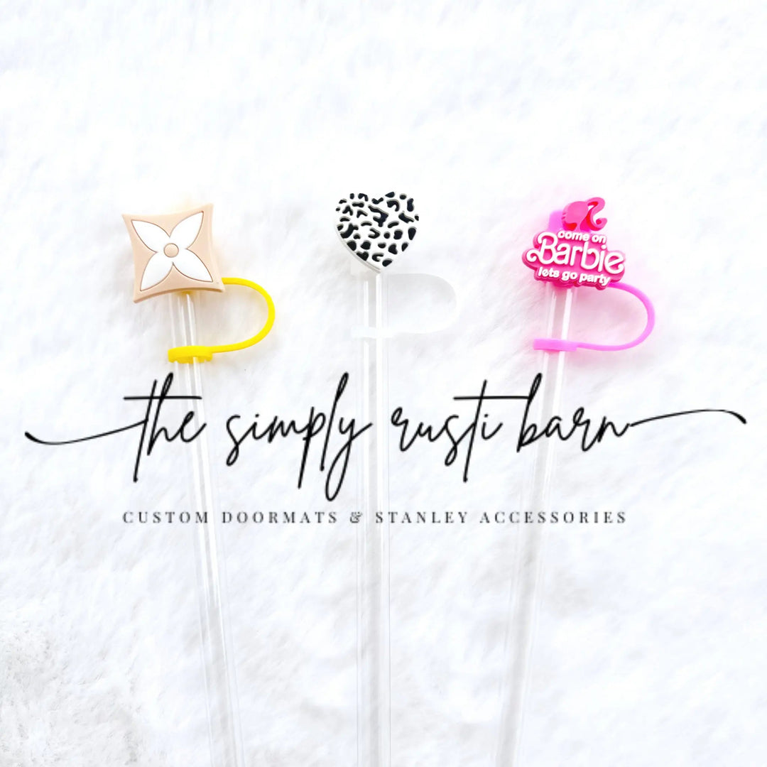 Beige & White Star, Black & White Heart, Come On Barbie Straw Toppers - The Simply Rustic Barn