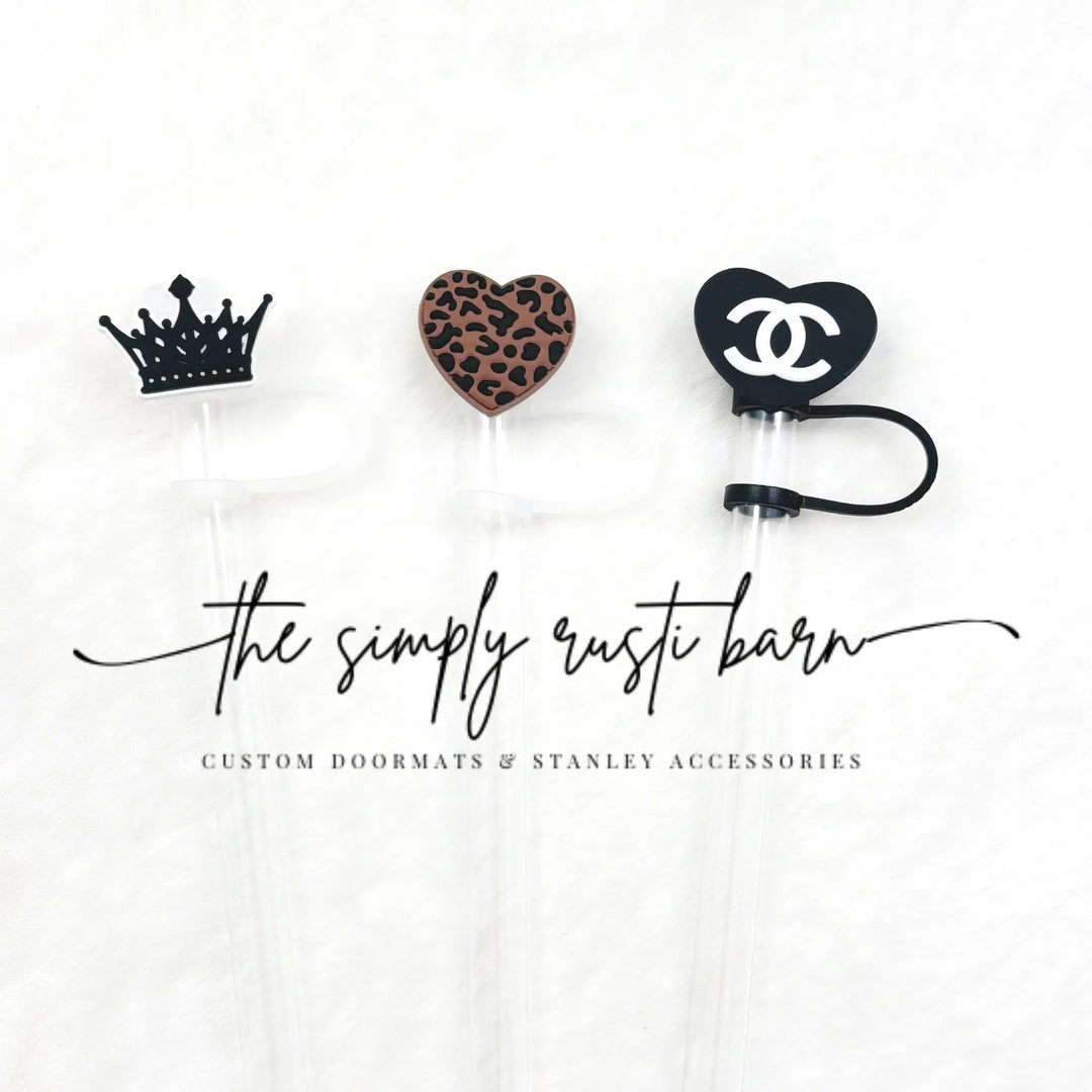 Black Crown, Black & Brown Heart, Black & White CC Heart Straw Toppers - The Simply Rustic Barn