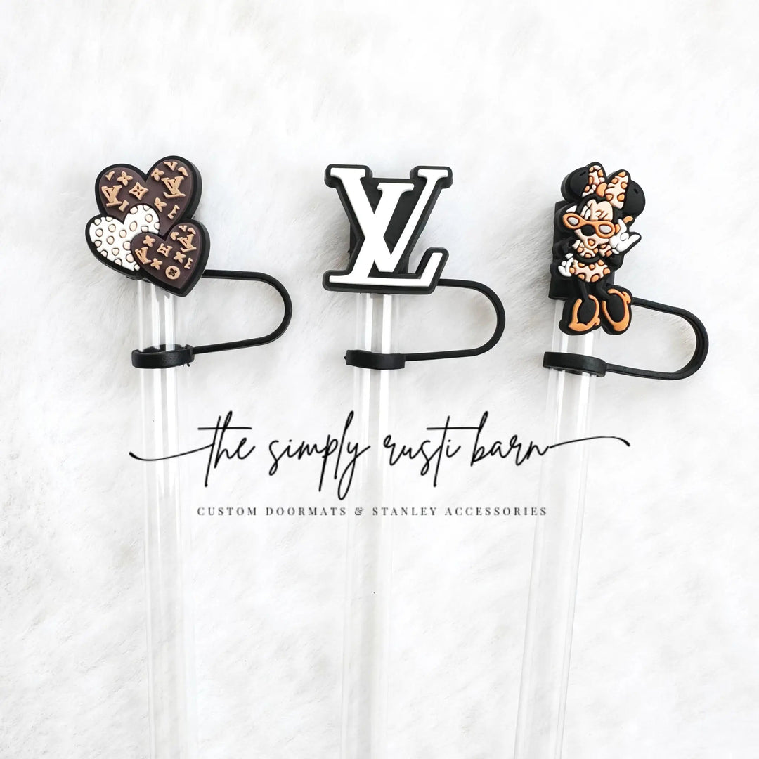Brown LV Hearts, Black & White LV, Brown Minnie Straw Toppers Brown LV Hearts, Black & White LV, Brown Minnie Straw Toppers
