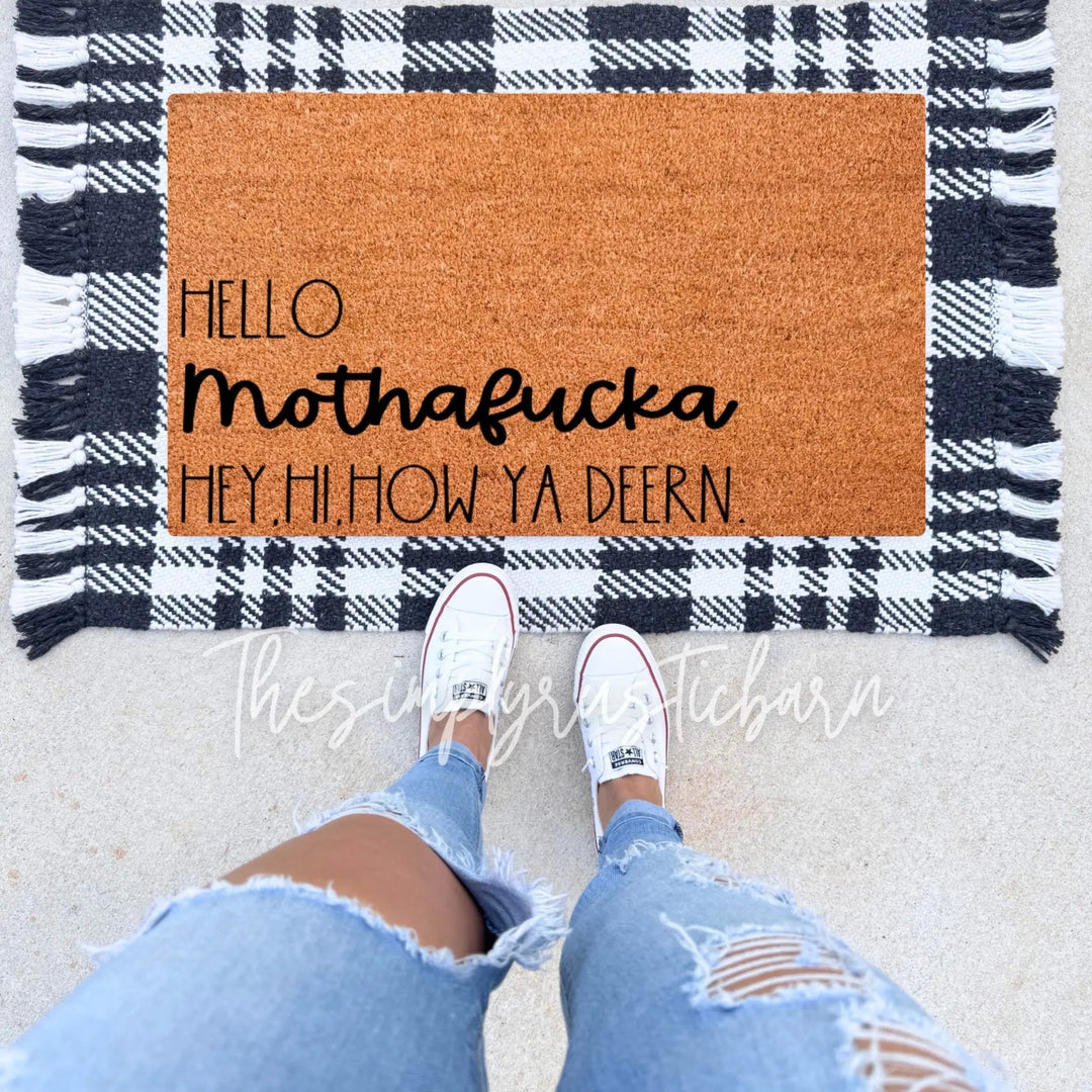 Hey Hi How Ya Deern Words w/ Script Doormat - The Simply Rustic Barn