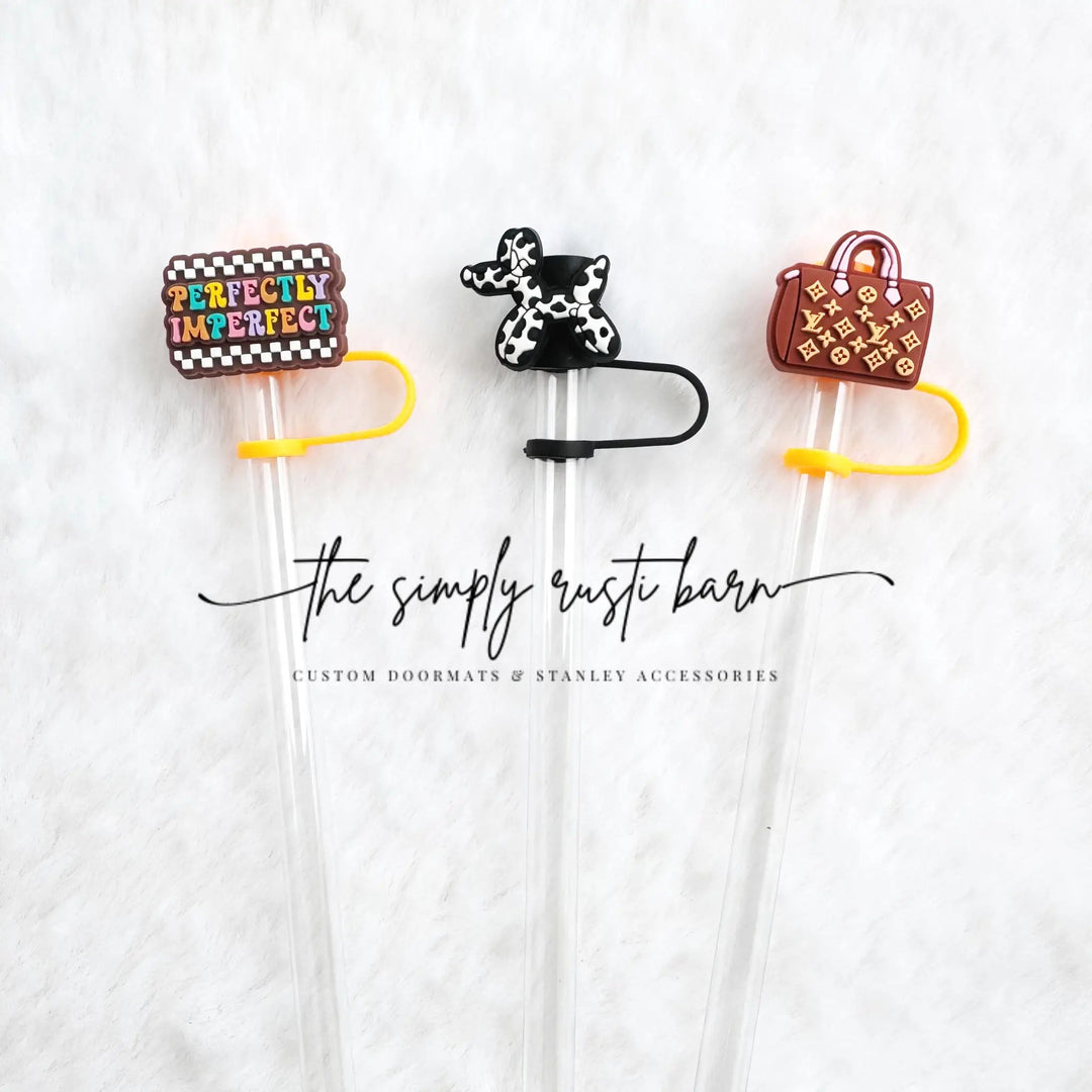 Perfectly Imperfect, Black & White Balloon Dog, Brown Purse Straw Toppers - The Simply Rustic Barn