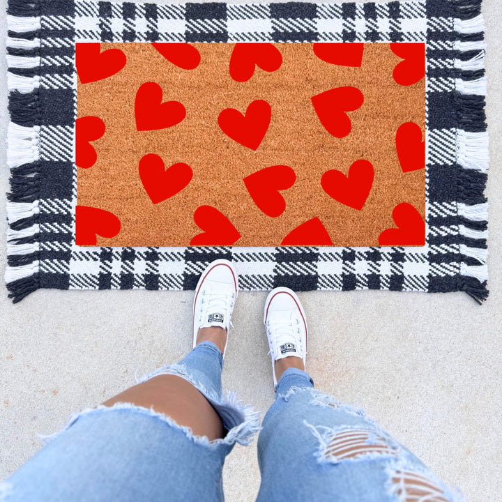 Red Hearts Valentines Day Doormat