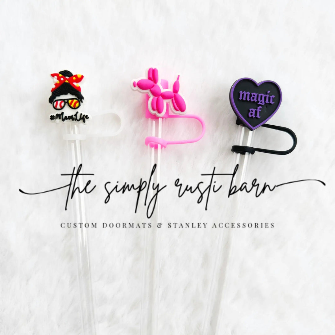 Softball Mom Life, Neon Pink Balloon Dog, Magic AF Straw Toppers - The Simply Rustic Barn