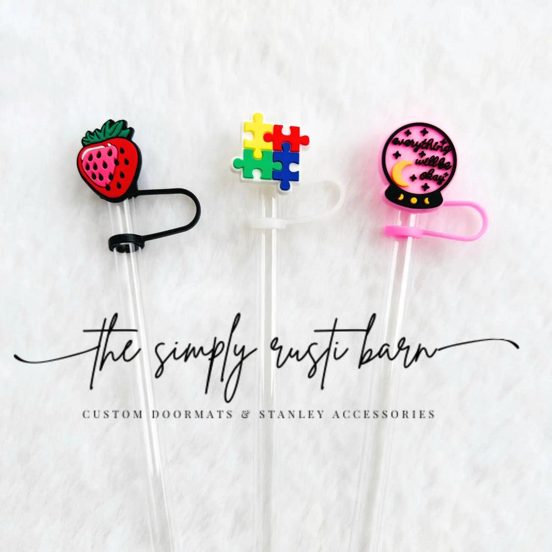 Strawberry, Autism Puzzle, Pink Crystal Ball Straw Toppers - The Simply Rustic Barn