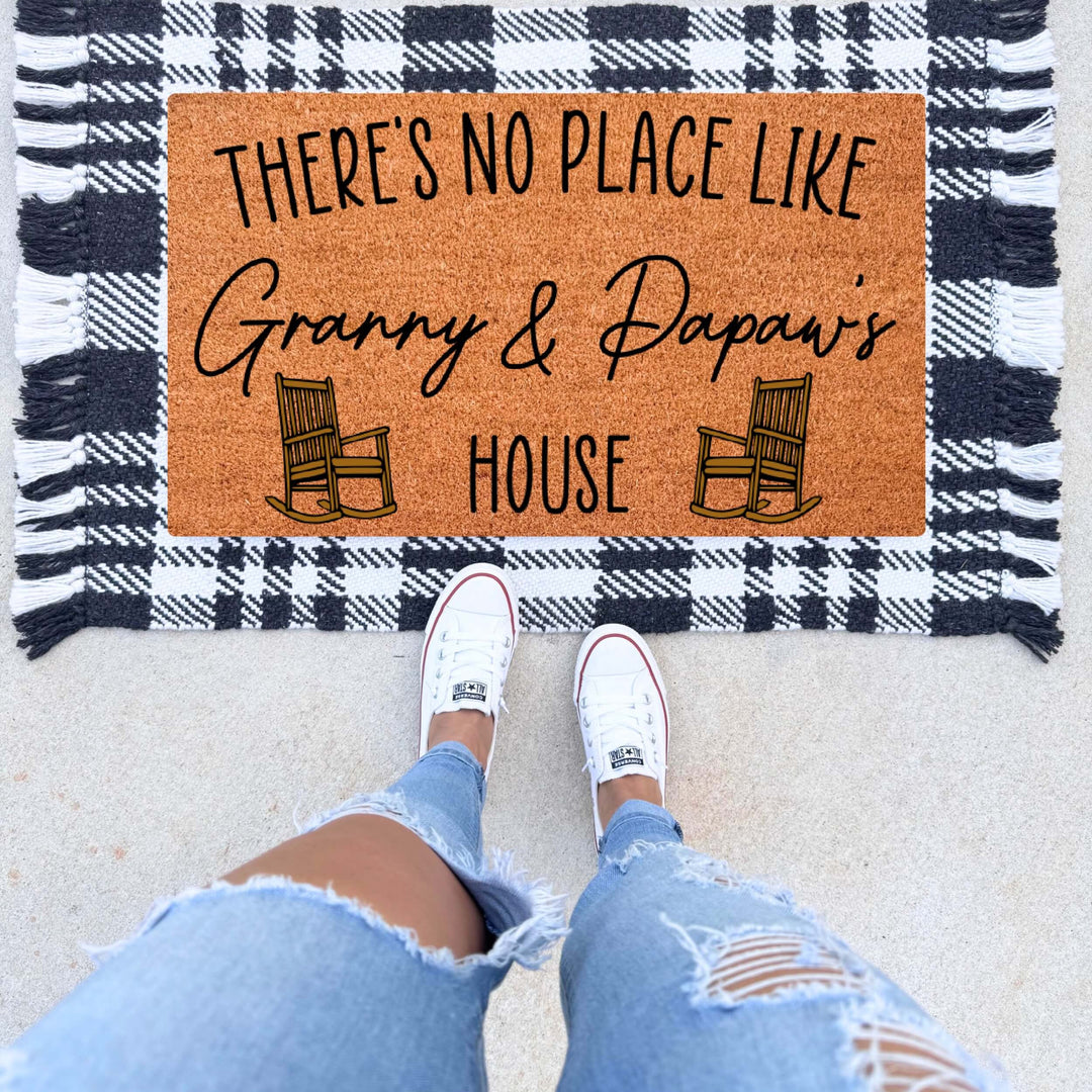 There's No Place Like __&__ W/ Rocking Chairs Doormat - The Simply Rustic Barn