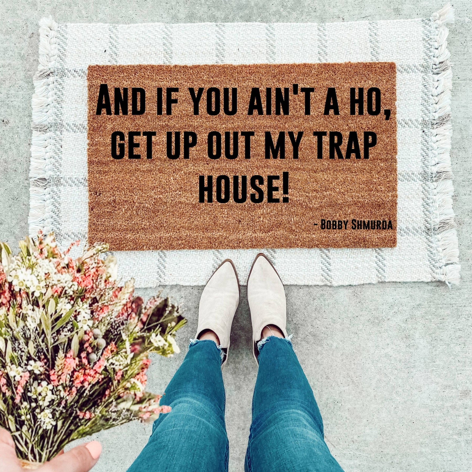 No Shoes in the Trap House Mat-pink Doormat Trap House No Shoes