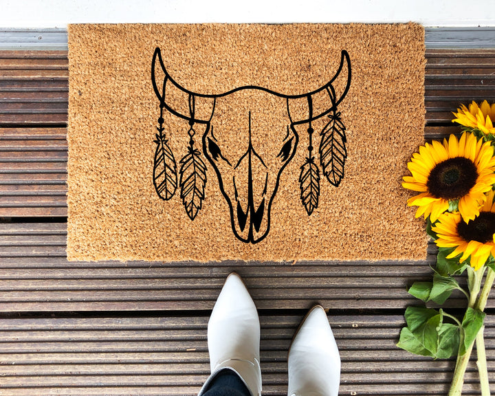 Cow Skull & Feathers Doormat - The Simply Rustic Barn