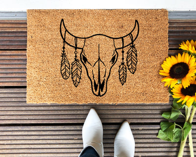 Cow Skull & Feathers Doormat - The Simply Rustic Barn